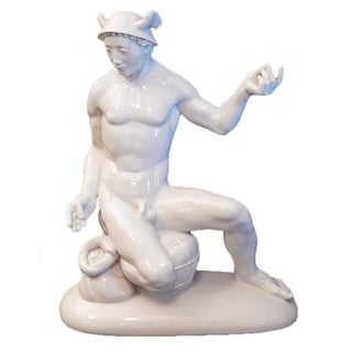 Early 20th Century Art Deco Nude Porcelain Sculpture of Mercury God of Commerce by Mauritius Pfeiffer For Sale