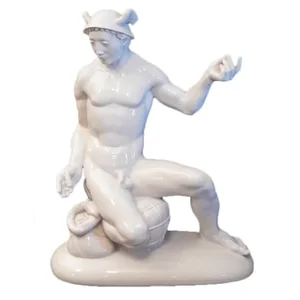 Early 20th Century Art Deco Nude Porcelain Sculpture of Mercury God of Commerce by Mauritius Pfeiffer