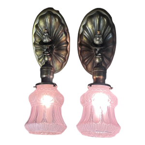 1900s Brass Beardslee Sconces With Violet Shades - a Pair