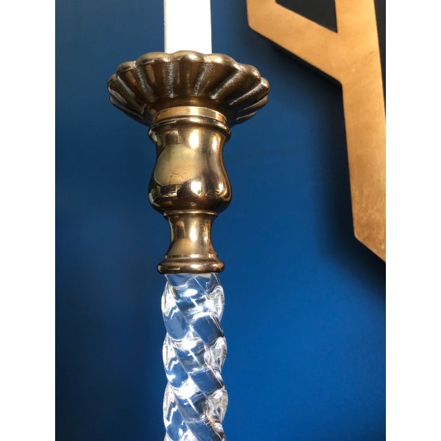 Brass Vintage Lucite and Brass Candlestick Holder For Sale - Image 8 of 10