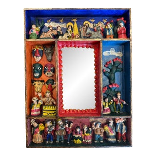 Vintage Peruvian Retablo Alejandro Chavez Little Carnaval Folk Art Mirror Signed For Sale