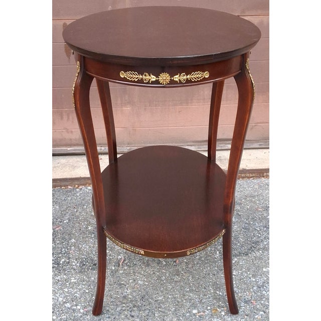 Brown Early 20th C. Refinished French Regency Mahogany Tiered Tea Side Table With Brass Accents For Sale - Image 8 of 13