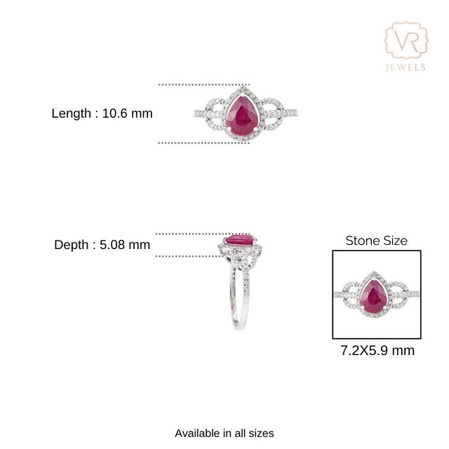 Natural 1.4ct Ruby & Diamond Halo Cocktail Ring Size 9 in 14k White Gold For Sale - Image 11 of 16