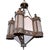 DETAILS A vintage hammered metal, castle form, hanging light with white glass panes and eight sockets, salvaged from the...