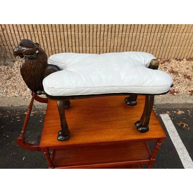 Vintage Camel Saddle Stool Seat Ottoman w/ Leather Seat The front has a very nicely carved head of a camel and also has...