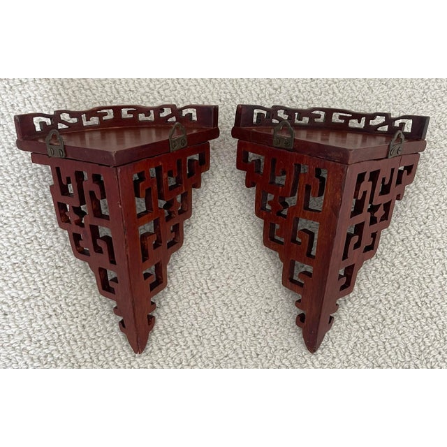 Chinoiserie Chinosierie Carved Corner Wall Shelves For Sale - Image 3 of 11