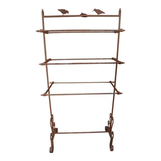 Vintage Cast Iron / Metal Primitive Rustic 3 Tier Graduated Drying / Quilt Rack Stand For Sale