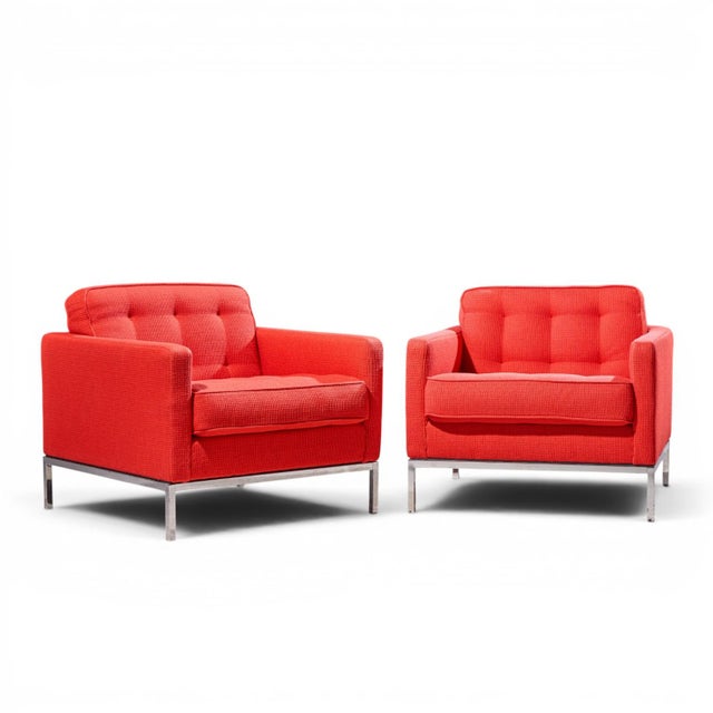 Florence Knoll Mid Century Relaxed Cube Club Lounge Chairs - Pair Each chair measures: 33 wide x 33.5 deep x 29.5 high,...
