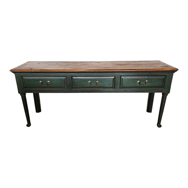 Rustic Antique British Farmhouse Green Painted Pine Kitchen Dresser ...