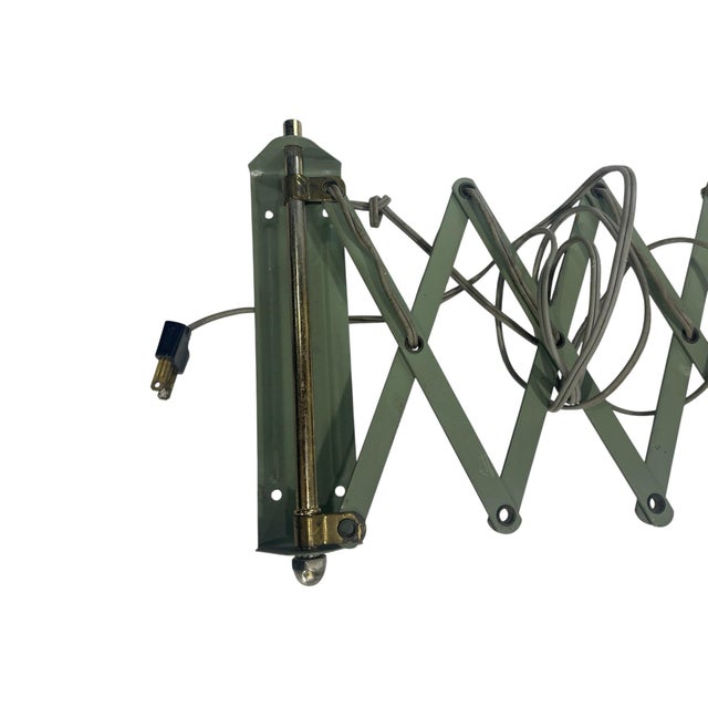 Metal Vintage Mid-Century Modern Sage Green Tole Scissor Arm Wall Lamp For Sale - Image 7 of 12