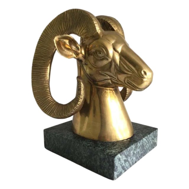 1960s Bronze Ram on Marble Base For Sale