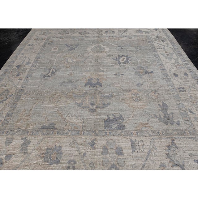 Turkish Oushak Rug Blue & Taupe Handwoven Wool Rug 8'6" X 10'7" For Sale - Image 4 of 10