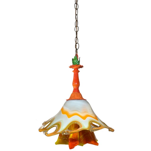 Murano Art Glass Looped Abstract Orange White Pendant Light For Sale - Image 15 of 18