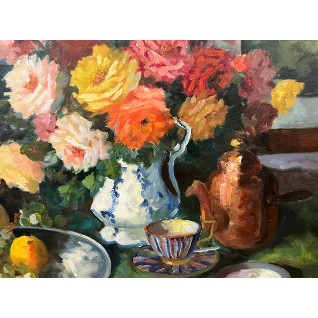 Floral and Fruit Still Life Painting Edith Gert (Denmark,1906-1970) Original Oil on Canvas For Sale In Salt Lake City - Image 6 of 6