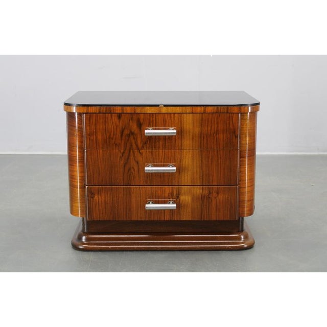 Art Deco Walnut Nightstand with Black Opaxite Glass, Czechoslovakia, 1930s For Sale - Image 3 of 18