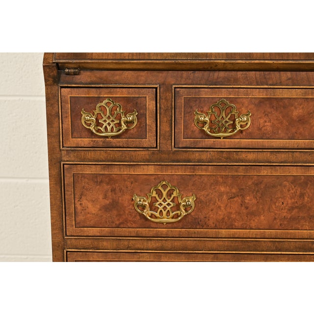 Baker Furniture Georgian Banded Burled Walnut Drop Front Secretary Desk With Bookcase Hutch For Sale - Image 9 of 16
