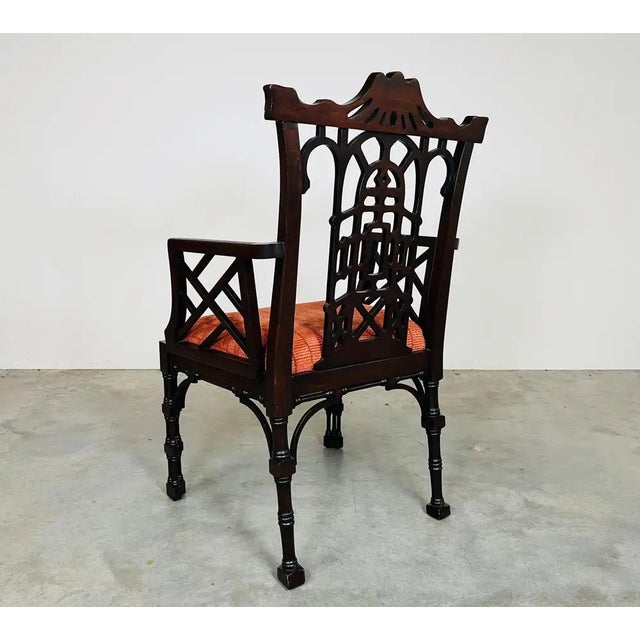 1960s George III Mahogany 'Chinese' Open Armchairs After Thomas Chippendale Circa 1960 For Sale - Image 5 of 10