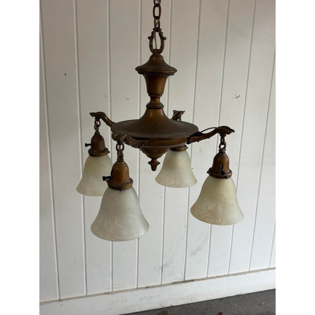 Early 20th-Century Brass 4-Globe Chandelier For Sale - Image 6 of 7