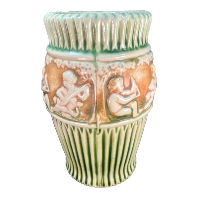 Antique Roseville Donatello Green Ivory 8” Vase For Sale