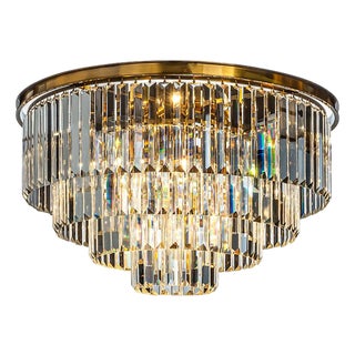 Aloadecor 8-Lights Modern Antique Gold 4-Tier Round Fringe Crystal Flush Mount Ceiling Light For Sale