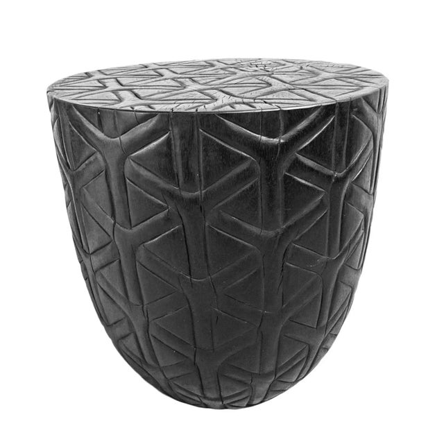 Ebony Gumdrop Acacia Wood Cane Print Stool For Sale - Image 9 of 9