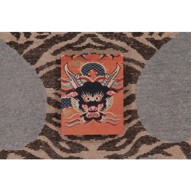 Rug & Kilim’s Distressed Tiger Rug in Gray With Beige and Brown Pictorial For Sale - Image 10 of 10