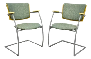 Martela Finland Post Modern Cantilever Office Lounge Arm Chairs - a Pair