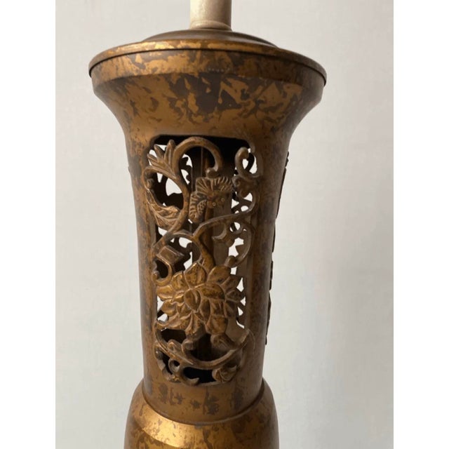 Traditional Antique Mid Century Style Floral Disign Metal Plug in Table Lamp For Sale - Image 3 of 6