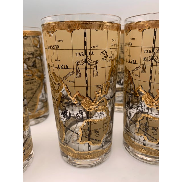 1960s Cera Highball Glasses With Old World Maps Design- Set of 8 For Sale In San Francisco - Image 6 of 11