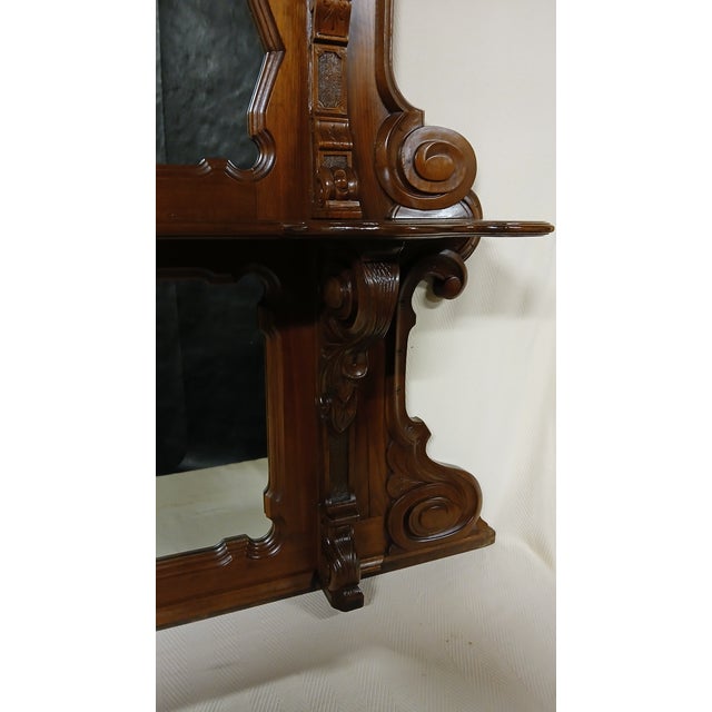 Brown Antique Credenza Top Mirror with Shelf For Sale - Image 8 of 12