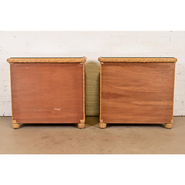Ralph Lauren Style Organic Modern Woven Wicker Rattan Bedside Chests, Pair For Sale - Image 11 of 12