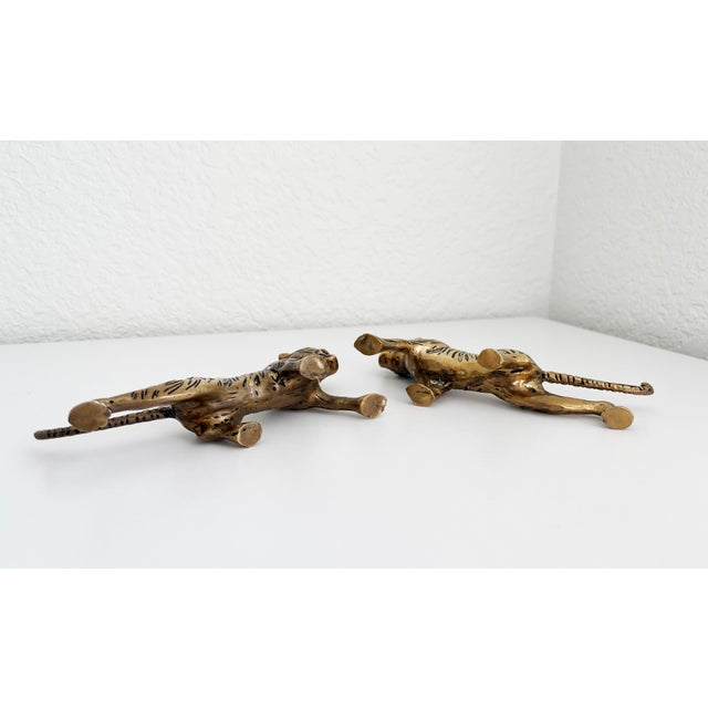 Brass 1970s Pair of Brass Tiger Figurines For Sale - Image 8 of 8