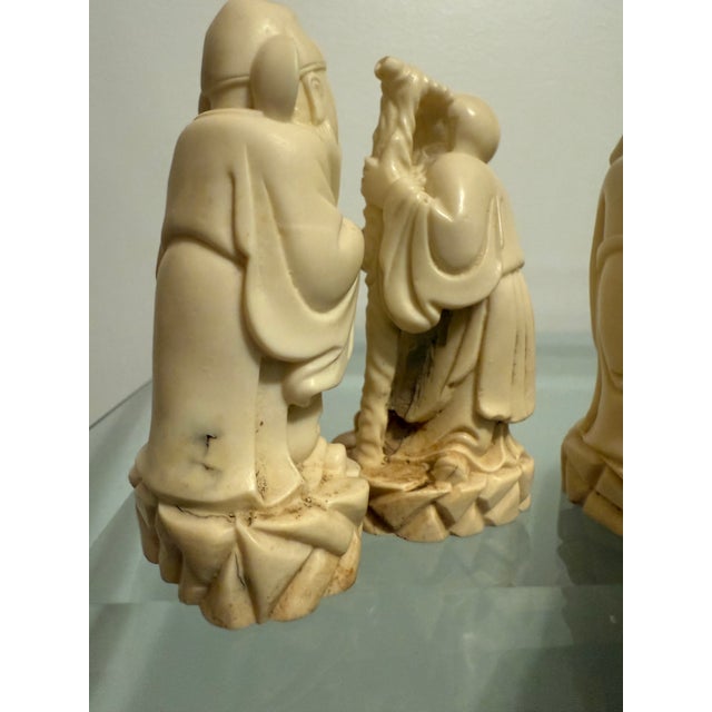 Vintage Carved Resin Chinese Sanxing Deity Figurines, Fuk, Luk, and Sau, Taoist Icons of Blessings, Prosperity and Longevity- Set of 3 For Sale - Image 11 of 12