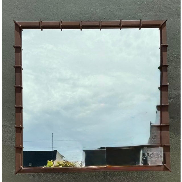Vintage Patinated Metal and Mirrored Glass Wall Mirror For Sale - Image 4 of 12