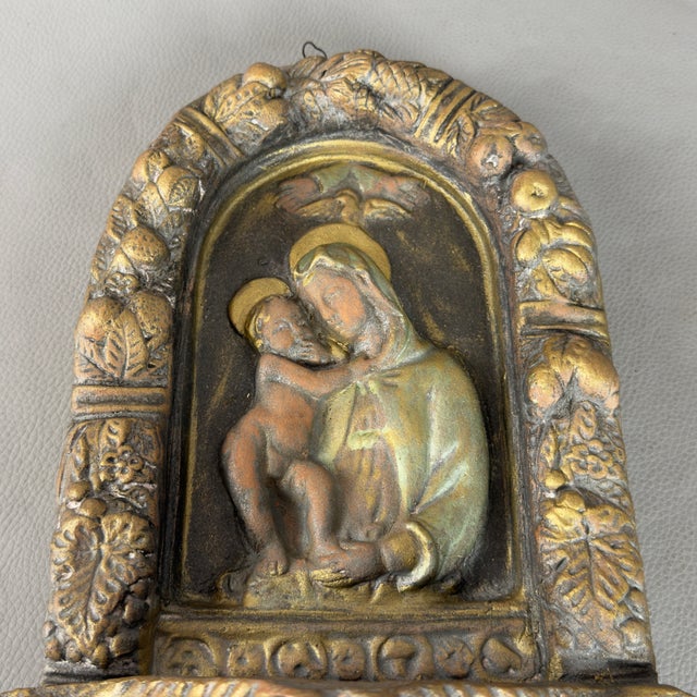 Holy Water Stoup Madonna and Child in Terracotta from Ignoto For Sale - Image 5 of 11