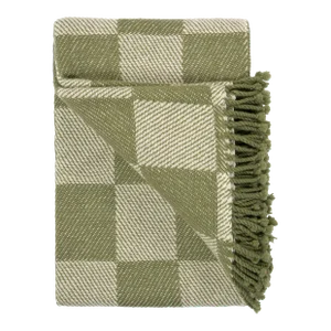 Bellani Hunter Green Checkered Merino Wool Throw Blanket with Fringe Trim