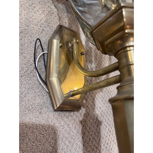 Vintage Solid Brass 3-Light Coach Lantern Wall Sconces – Frosted Dome – a Pair For Sale In New York - Image 6 of 16