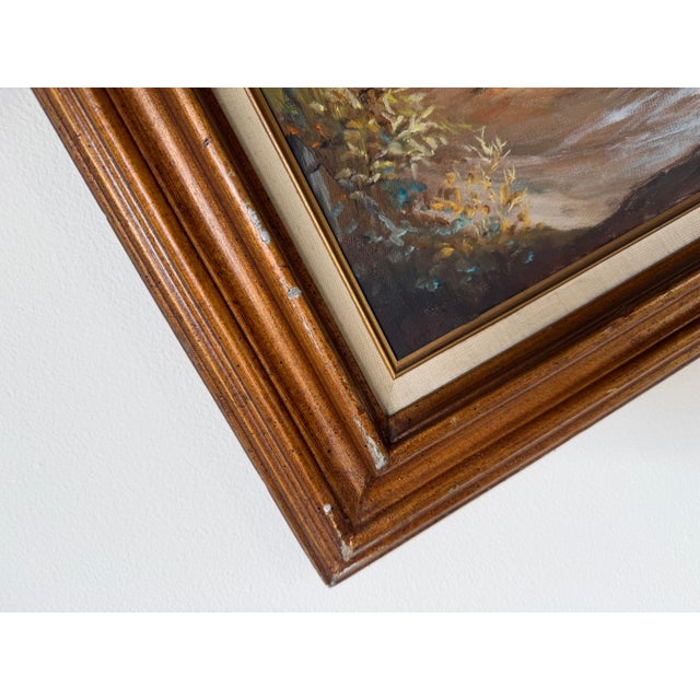 1970s Vintage Rural Autumn Landscape Oil on Canvas Painting – Wood Frame For Sale - Image 10 of 12