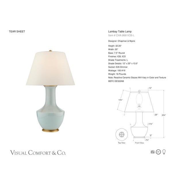 Chapman & Myers by Visual Comfort Signature Lambay Table Lamp in Ice Blue with Linen Shade Designer: Chapman & Myers...