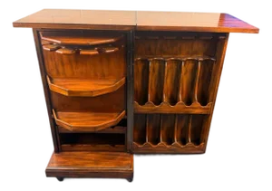 Attributed Theodore Alexander Mahogany Rolling Bar Cabinet With Etched Brass Panels