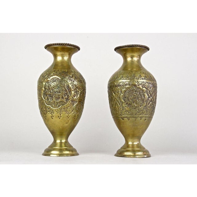Mid 19th Century Antique Biedermeier Chased Brass Vases, 1860, Set of 2 For Sale - Image 5 of 18