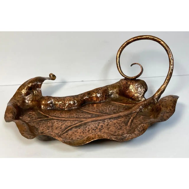 Copper Early 20th Century Austrian Secessionist Hand-Forged Copper Leaf Motif Bowl/Vide-Poche For Sale - Image 8 of 13