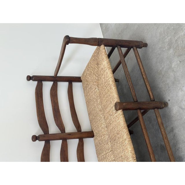 Gold Antique French Provincial Radassier Bench in Oak with Rush Seat, France For Sale - Image 8 of 16