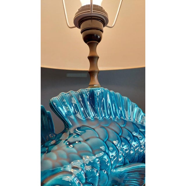 Blue Ceramic Table Lamp with the Shape of Carpe Koi, Italy, 1970s For Sale - Image 8 of 12