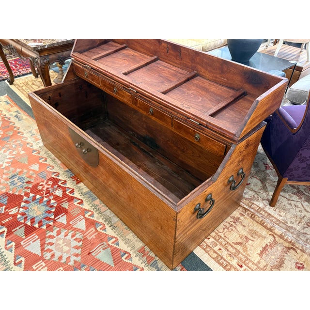 Brown Ming Wood Storage Chest + Interior Drawers, Vintage For Sale - Image 8 of 11