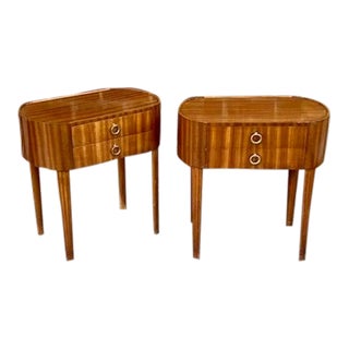 Pair of Oval Swedish Mid-Century Moderne End Tables/Nightstands by Bodafors, 1950s For Sale