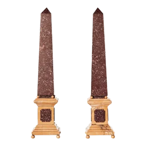 A Pair of Grand Tour Porphyry and Sienna Marble Obelisks, Italian, 19th Century