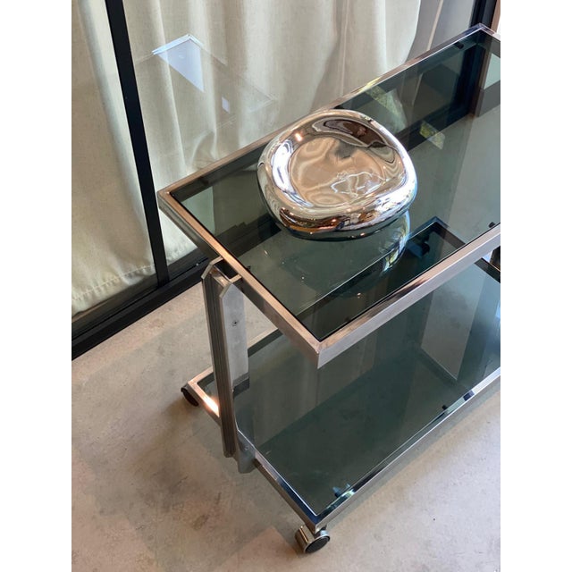 Metal Serving Bar Cart by Milo Baughman For Sale - Image 7 of 8