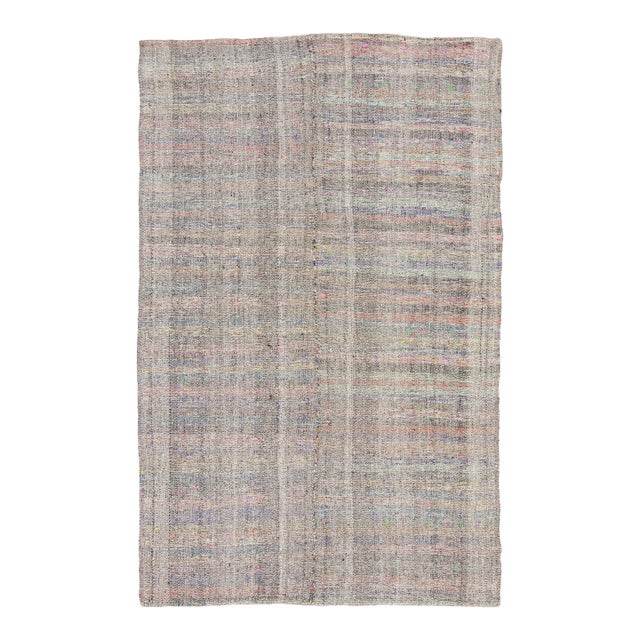 Vintage Chaput Kilim Wool Rug With Textural Stripes by Rug & Kilim, 1950-1959 For Sale
