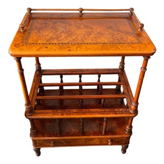 Vintage Burl Wood Canterbury and Etageres Side Table For Sale